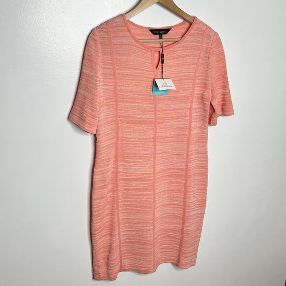 Ming Wang Womens Pue Sheath Dress Small Peach Melange Knit Keyhole Classic - Picture 2 of 12